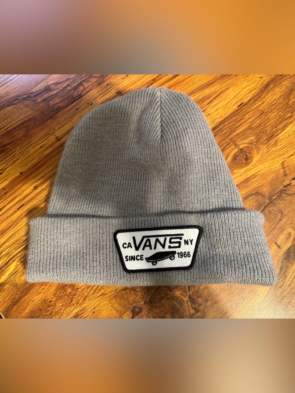 Vans Light Gray Ribbed Beanie with Logo Patch